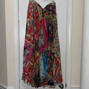 Johnny Was multi printed pleated maxi skirt